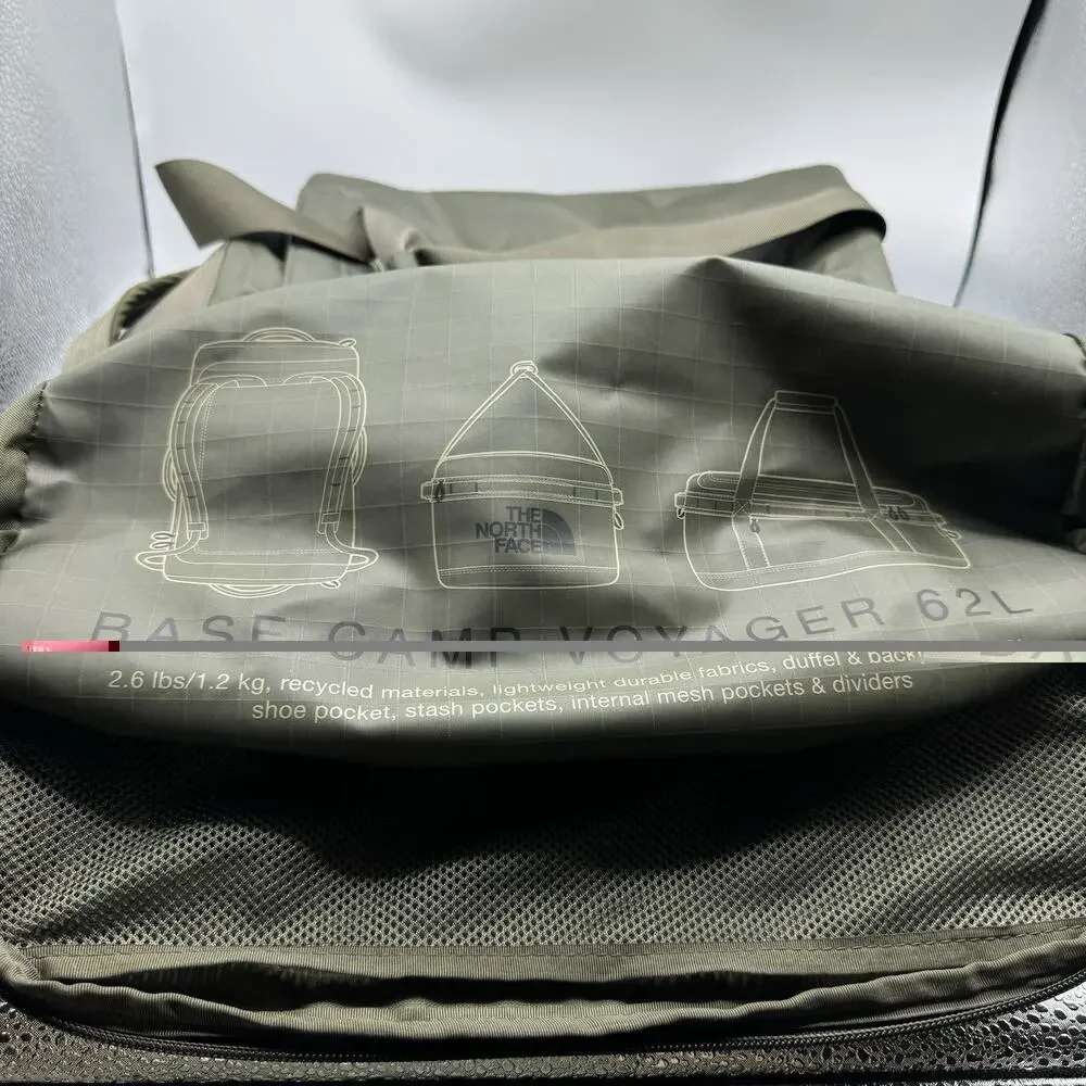 North Face Base Camp Voyager Duffel Backpack 62L Taupe Olive Green TNF Black